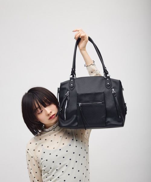 TONER(トナー)の「ダブルファスナーデザインショルダーバッグ/ロゴプレート付き(ショルダーバッグ・レディース・ブラック/ダークブラウン/オフホワイト・FREE)」の19枚目の写真