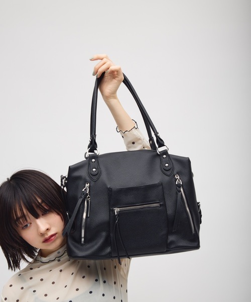 TONER(トナー)の「ダブルファスナーデザインショルダーバッグ/ロゴプレート付き(ショルダーバッグ・レディース・ブラック/ダークブラウン/オフホワイト・FREE)」の20枚目の写真