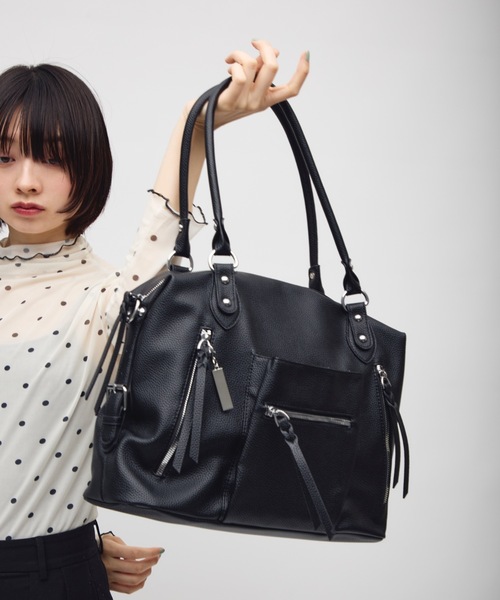 TONER(トナー)の「ダブルファスナーデザインショルダーバッグ/ロゴプレート付き(ショルダーバッグ・レディース・ブラック/ダークブラウン/オフホワイト・FREE)」の21枚目の写真