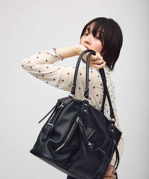 TONER(トナー)の「ダブルファスナーデザインショルダーバッグ/ロゴプレート付き(ショルダーバッグ・レディース・ブラック/ダークブラウン/オフホワイト・FREE)」の22枚目の写真
