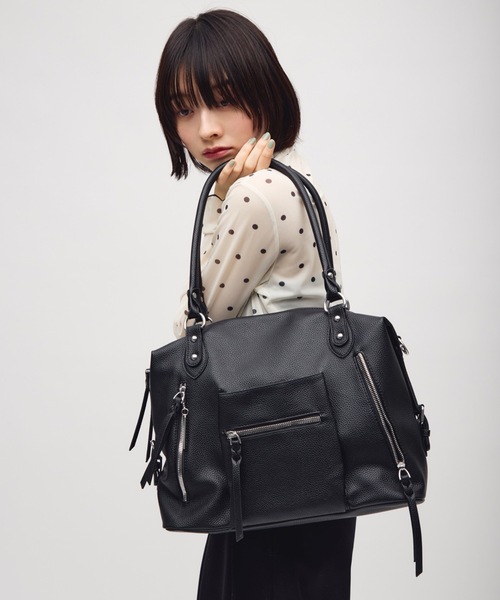 TONER(トナー)の「ダブルファスナーデザインショルダーバッグ/ロゴプレート付き(ショルダーバッグ・レディース・ブラック/ダークブラウン/オフホワイト・FREE)」の8枚目の写真
