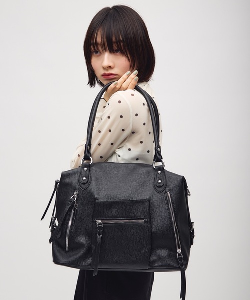 TONER(トナー)の「ダブルファスナーデザインショルダーバッグ/ロゴプレート付き(ショルダーバッグ・レディース・ブラック/ダークブラウン/オフホワイト・FREE)」の9枚目の写真