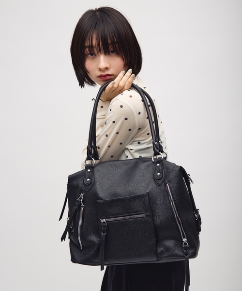 TONER(トナー)の「ダブルファスナーデザインショルダーバッグ/ロゴプレート付き(ショルダーバッグ・レディース・ブラック/ダークブラウン/オフホワイト・FREE)」の10枚目の写真