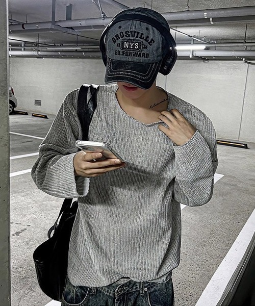 Ressaca(レサーカ)の「オーバーサイズリブロンT(Tシャツ/カットソー・メンズ・アイボリー/グレー・L/M)」の2枚目の写真