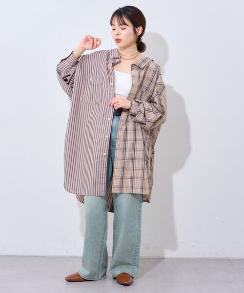 etsinta（エシンタ）の「【etsinta】2wayシャツスカート（スカート・レディース・ブラウン/ネイビー・ONE SIZE）」の3枚目の写真