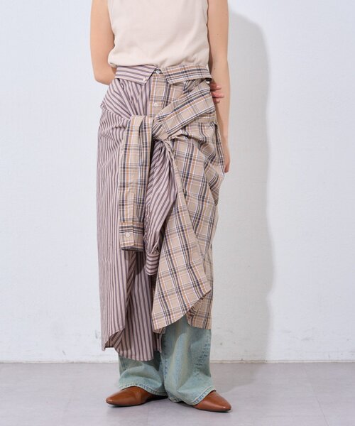 etsinta（エシンタ）の「【etsinta】2wayシャツスカート（スカート・レディース・ブラウン/ネイビー・ONE SIZE）」の4枚目の写真