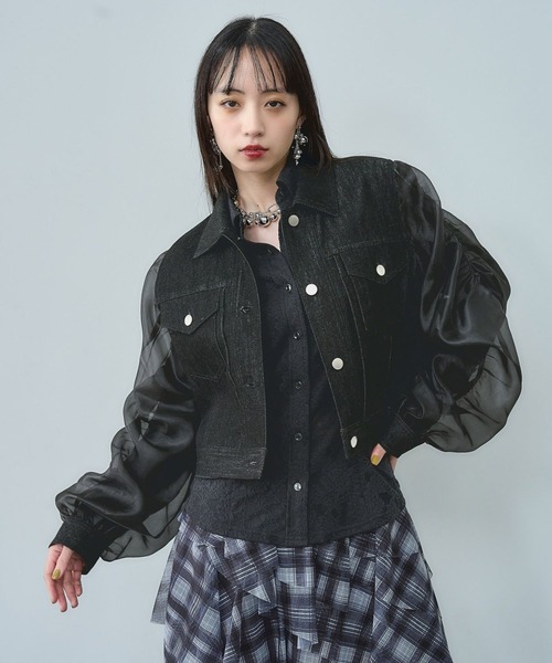 HARE（ハレ）の「シアーキリカエデニムブルゾン(HARE)（ブルゾン・レディース・ブラック/ブルー・FREE）」の2枚目の写真