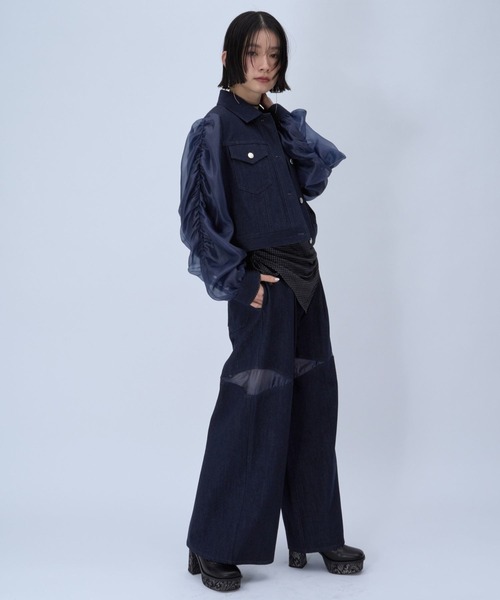 HARE（ハレ）の「シアーキリカエデニムブルゾン(HARE)（ブルゾン・レディース・ブラック/ブルー・FREE）」の4枚目の写真