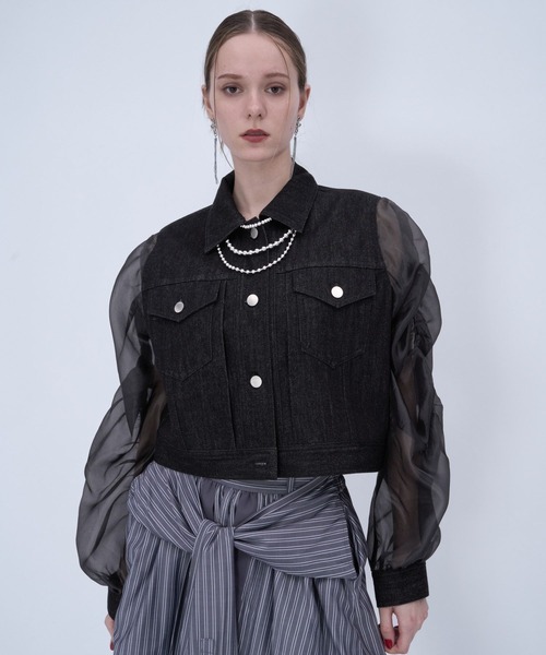 HARE（ハレ）の「シアーキリカエデニムブルゾン(HARE)（ブルゾン・レディース・ブラック/ブルー・FREE）」の6枚目の写真