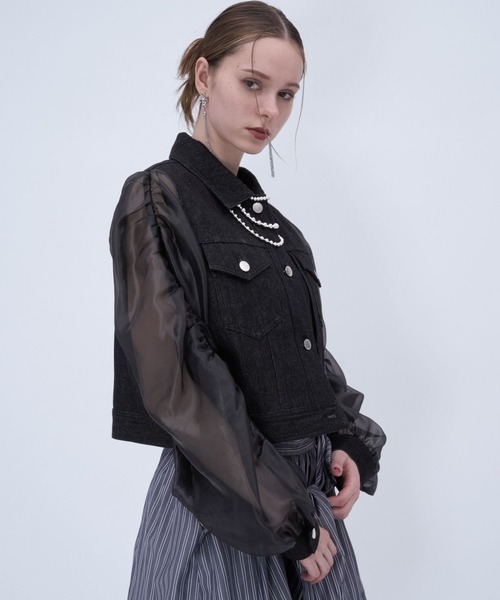 HARE（ハレ）の「シアーキリカエデニムブルゾン(HARE)（ブルゾン・レディース・ブラック/ブルー・FREE）」の8枚目の写真