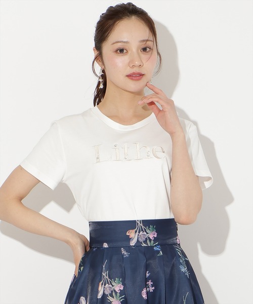 WILLSELECTION（ウィルセレクション）の「ビジュー付き刺繍ロゴTシャツ（Tシャツ/カットソー・レディース・ホワイト×ブラック/ホワイト×ピンク/サックスブルー/ブラック・FREE）」の3枚目の写真