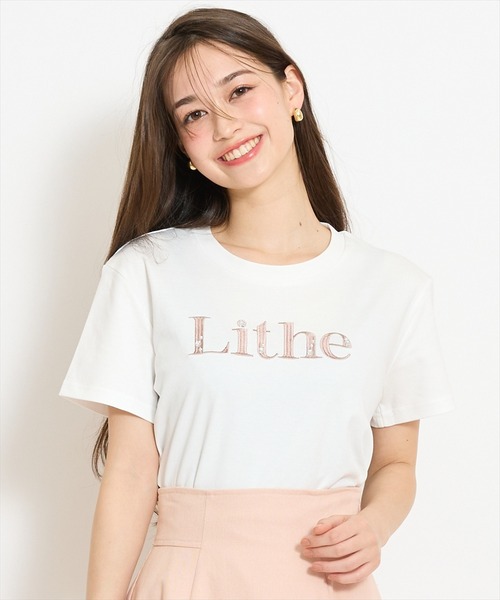 WILLSELECTION(ウィルセレクション)の「ビジュー付き刺繍ロゴTシャツ(Tシャツ/カットソー・レディース・ホワイト×ブラック/ホワイト×ピンク/サックスブルー/ブラック・FREE)」の3枚目の写真