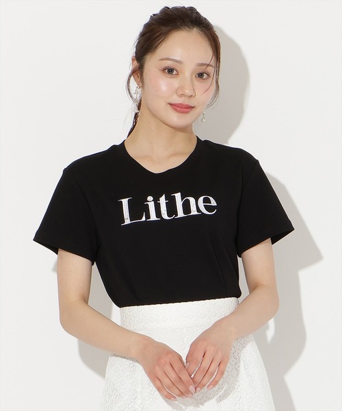 WILLSELECTION（ウィルセレクション）の「ビジュー付き刺繍ロゴTシャツ（Tシャツ/カットソー・レディース・ホワイト×ブラック/ホワイト×ピンク/サックスブルー/ブラック・FREE）」の4枚目の写真