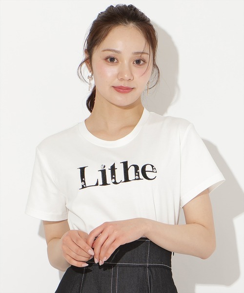 WILLSELECTION（ウィルセレクション）の「ビジュー付き刺繍ロゴTシャツ（Tシャツ/カットソー・レディース・ホワイト×ブラック/ホワイト×ピンク/サックスブルー/ブラック・FREE）」の5枚目の写真