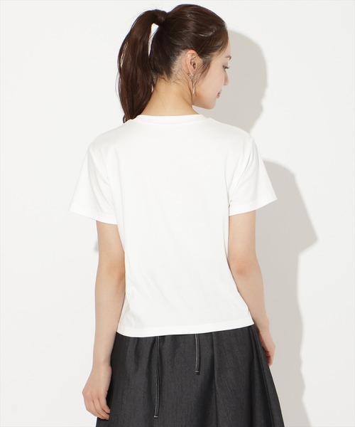 WILLSELECTION（ウィルセレクション）の「ビジュー付き刺繍ロゴTシャツ（Tシャツ/カットソー・レディース・ホワイト×ブラック/ホワイト×ピンク/サックスブルー/ブラック・FREE）」の6枚目の写真