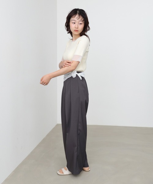 Bab(バブ)の「シアー使い5分袖リブニットトップス/サマーニット(Tシャツ/カットソー・レディース・ピンク/ブラック/アイボリー/チャコールグレー/グリーン・FREE)」の10枚目の写真