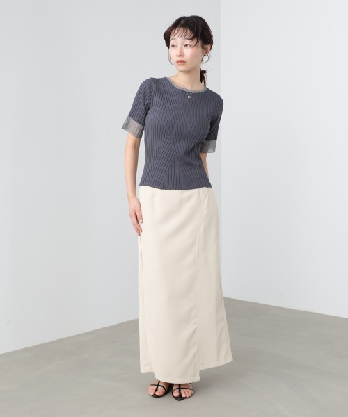 Bab(バブ)の「シアー使い5分袖リブニットトップス/サマーニット(Tシャツ/カットソー・レディース・ピンク/ブラック/アイボリー/チャコールグレー/グリーン・FREE)」の13枚目の写真