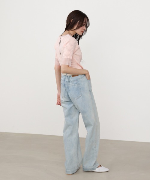 Bab(バブ)の「シアー使い5分袖リブニットトップス/サマーニット(Tシャツ/カットソー・レディース・ピンク/ブラック/アイボリー/チャコールグレー/グリーン・FREE)」の22枚目の写真
