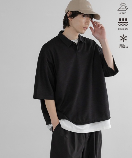 LOWRYS FARM(ローリーズファーム)の「【LFM(U)】somartiカノコポロSS 663682/接触冷感・UVカット・クイックドライ(Tシャツ/カットソー・メンズ・グリーン/ライトグレー/ブラック・MEDIUM/LARGE)」の2枚目の写真