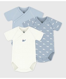 PETIT BATEAU | クジラプリント半袖あわせボディ３枚組(肌着)