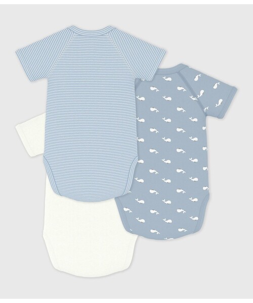 PETIT BATEAU(プチバトー)の「クジラプリント半袖あわせボディ3枚組(肌着・キッズ・その他1・NewBorn/3MONTH/6MONTH/12MONTH)」の2枚目の写真
