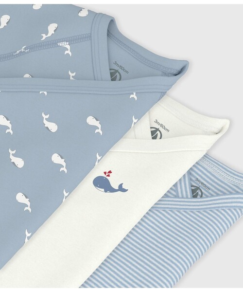PETIT BATEAU(プチバトー)の「クジラプリント半袖あわせボディ3枚組(肌着・キッズ・その他1・NewBorn/3MONTH/6MONTH/12MONTH)」の3枚目の写真