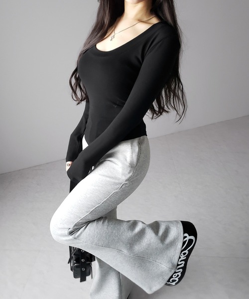 me+em select(ミームセレクト)の「【 3color 】UネックスーパーフィットスリムロンT / U-neck super fit slim long sleeve T-Shirt(Tシャツ/カットソー・レディース・ホワイト/ブラック/グレー・FREE)」の13枚目の写真