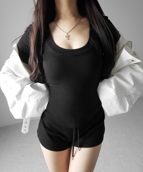 me+em select(ミームセレクト)の「【 3color 】UネックスーパーフィットスリムロンT / U-neck super fit slim long sleeve T-Shirt(Tシャツ/カットソー・レディース・ホワイト/ブラック/グレー・FREE)」の14枚目の写真