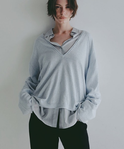 ETRE TOKYO(エトレトウキョウ)の「コットンリネンハイゲージネックニットプルオーバー(ニット/セーター・レディース・ライトグレー/ライトブルー/グレー/ネイビー・FREE)」の3枚目の写真