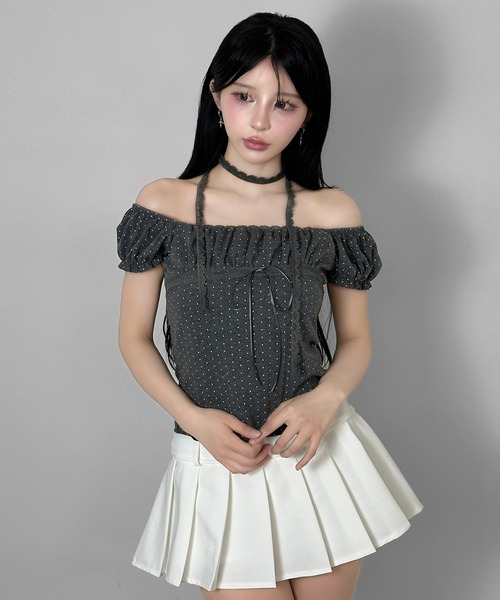 FOLLOWIN(フォロウィン)の「【オフショルでも着られる2WAY】 レースマフラー付きリボンドットTシャツ(Tシャツ/カットソー・レディース・ベージュ/グレー/チャコールグレー・FREE)」の20枚目の写真