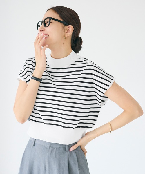 coca(coca)(コカ)の「ボトルネックフレンチスリーブニットトップス(ニット/セーター・レディース・ブラック/ベージュ・XL/S/M/L)」の4枚目の写真