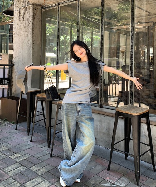 meJane(ミージェーン)の「クロスタックデザイン ワンショルダーTシャツ(Tシャツ/カットソー・レディース・グレー/ネイビー/アイボリー・FREE)」の13枚目の写真