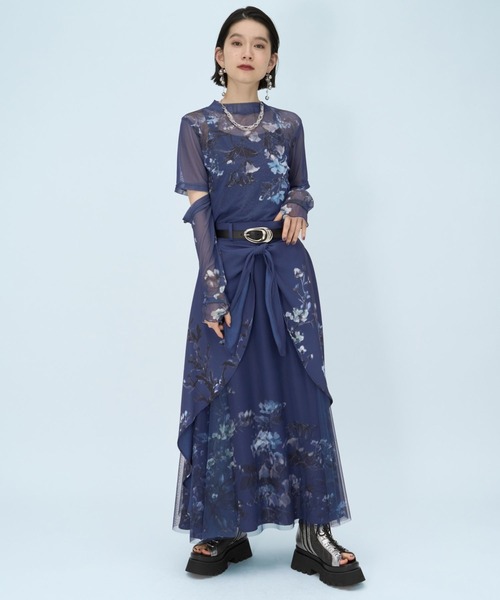 HARE（ハレ）の「2WAYフラワーガラシアートップス(HARE)（Tシャツ/カットソー・レディース・ネイビー/ブラック/グレー/パープル・FREE）」の7枚目の写真