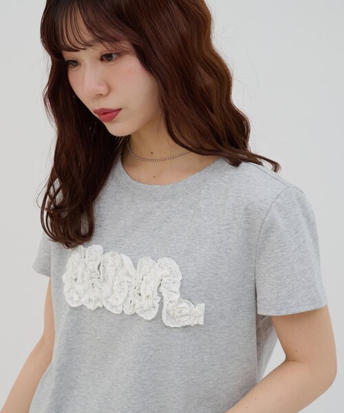 DISCOAT(ディスコート)の「【umm.】レースロゴ半袖Tシャツ(Tシャツ/カットソー・レディース・ライトグレー/ネイビー/サックスブルー・FREE)」の2枚目の写真