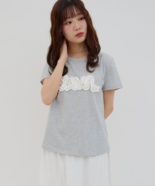DISCOAT(ディスコート)の「【umm.】レースロゴ半袖Tシャツ(Tシャツ/カットソー・レディース・ライトグレー/ネイビー/サックスブルー・FREE)」の4枚目の写真