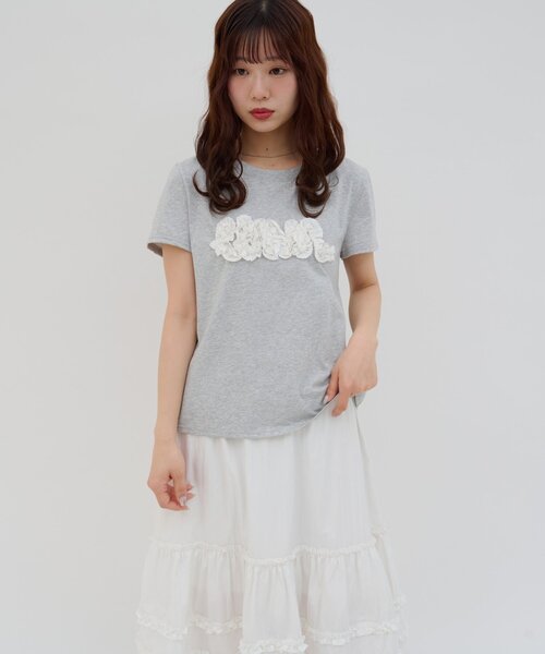 DISCOAT(ディスコート)の「【umm.】レースロゴ半袖Tシャツ(Tシャツ/カットソー・レディース・ライトグレー/ネイビー/サックスブルー・FREE)」の5枚目の写真