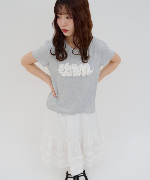 DISCOAT(ディスコート)の「【umm.】レースロゴ半袖Tシャツ(Tシャツ/カットソー・レディース・ライトグレー/ネイビー/サックスブルー・FREE)」の6枚目の写真