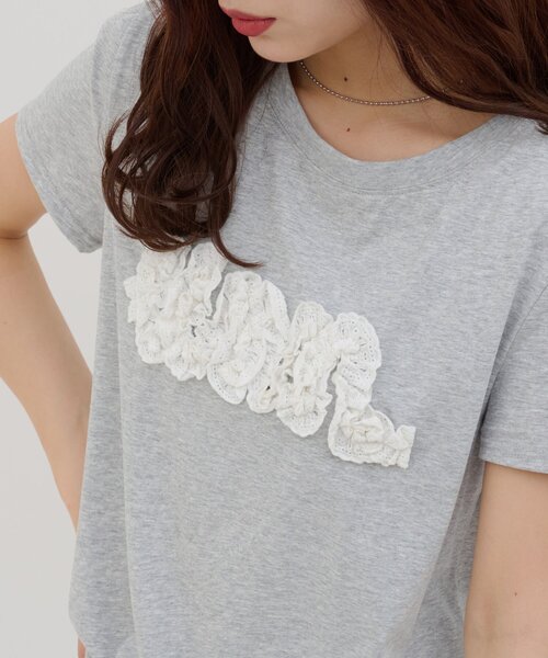 DISCOAT(ディスコート)の「【umm.】レースロゴ半袖Tシャツ(Tシャツ/カットソー・レディース・ライトグレー/ネイビー/サックスブルー・FREE)」の7枚目の写真
