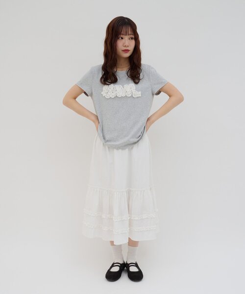 DISCOAT(ディスコート)の「【umm.】レースロゴ半袖Tシャツ(Tシャツ/カットソー・レディース・ライトグレー/ネイビー/サックスブルー・FREE)」の8枚目の写真