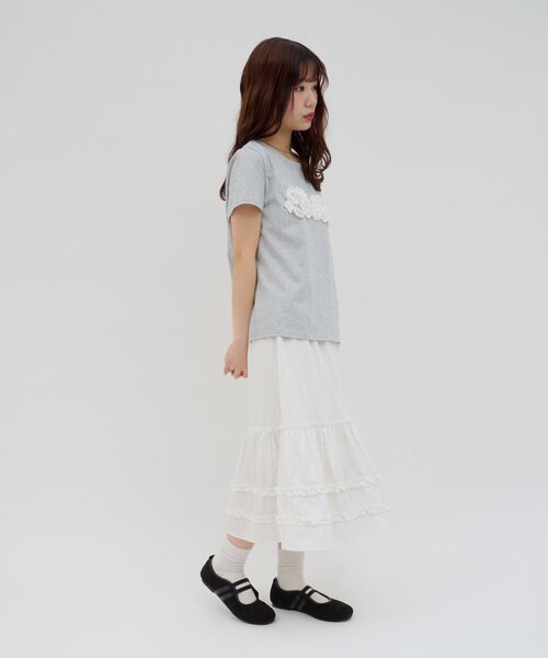 DISCOAT(ディスコート)の「【umm.】レースロゴ半袖Tシャツ(Tシャツ/カットソー・レディース・ライトグレー/ネイビー/サックスブルー・FREE)」の9枚目の写真