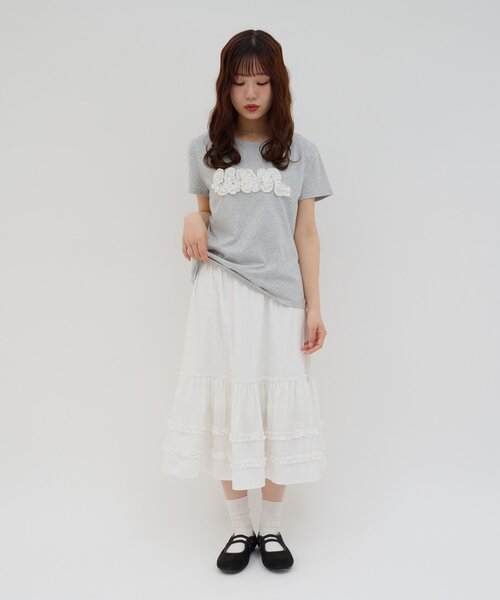 DISCOAT(ディスコート)の「【umm.】レースロゴ半袖Tシャツ(Tシャツ/カットソー・レディース・ライトグレー/ネイビー/サックスブルー・FREE)」の12枚目の写真
