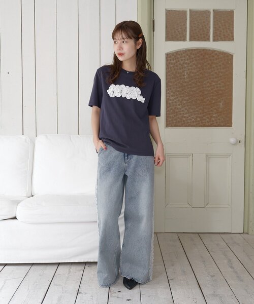 DISCOAT(ディスコート)の「【umm.】レースロゴ半袖Tシャツ(Tシャツ/カットソー・レディース・ライトグレー/ネイビー/サックスブルー・FREE)」の22枚目の写真
