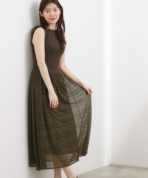 grove(グローブ)の「【貴島明日香さん着用】リブニット×チュール ドッキングワンピース(ワンピース・レディース・スモーキーグリーン系/ブラウン系その他/ブラック・02/01/03)」の2枚目の写真