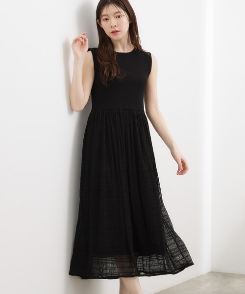 grove(グローブ)の「【貴島明日香さん着用】リブニット×チュール ドッキングワンピース(ワンピース・レディース・スモーキーグリーン系/ブラウン系その他/ブラック・02/01/03)」の1枚目の写真