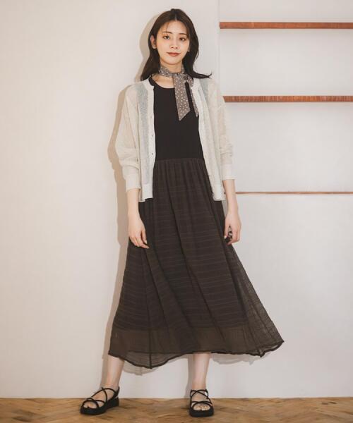 grove(グローブ)の「【貴島明日香さん着用】リブニット×チュール ドッキングワンピース(ワンピース・レディース・スモーキーグリーン系/ブラウン系その他/ブラック・02/01/03)」の4枚目の写真
