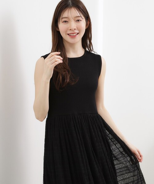 grove(グローブ)の「【貴島明日香さん着用】リブニット×チュール ドッキングワンピース(ワンピース・レディース・スモーキーグリーン系/ブラウン系その他/ブラック・02/01/03)」の5枚目の写真