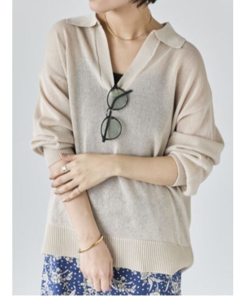 Te chichi(テチチ)の「メッシュスキッパーポロニット(ニット/セーター・レディース・レッド/ブラック/ベージュ・F)」の1枚目の写真