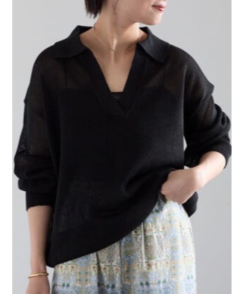 Te chichi(テチチ)の「メッシュスキッパーポロニット(ニット/セーター・レディース・レッド/ブラック/ベージュ・F)」の2枚目の写真
