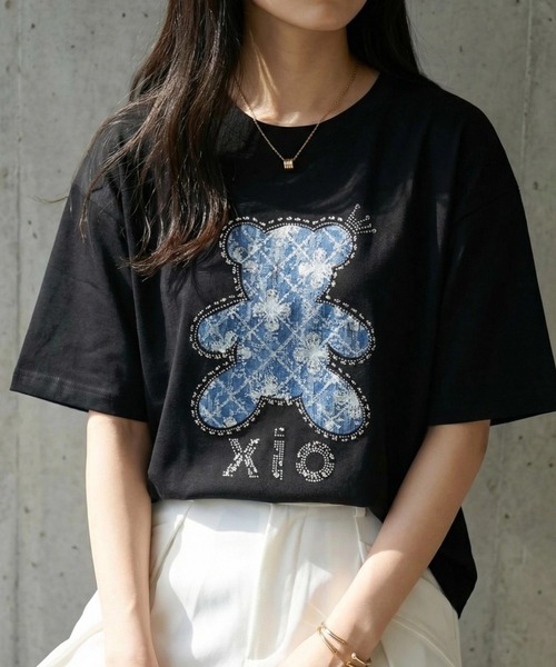 deux amour（ドゥーザムール）の「クマキラキラTシャツ（Tシャツ/カットソー・レディース・ホワイト/ブラック・FREE）」の2枚目の写真