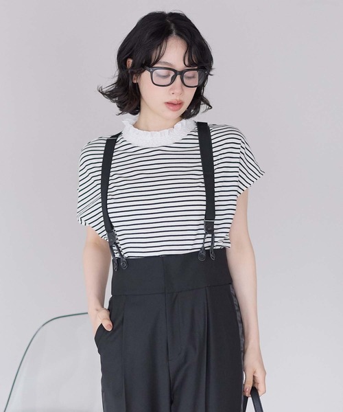 HEART MARKET（ハートマーケット）の「【接触冷感】衿シャーリングフレンチTシャツ（Tシャツ/カットソー・レディース・ブラック系2/ナチュラル/ブラック/ブラック系1/ホワイト/ホワイト系・FREE）」の4枚目の写真